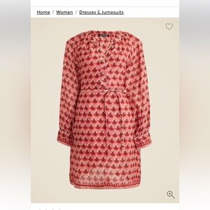 J. Crew Coral Pink Floral Cabana mini dress in block-print ramie